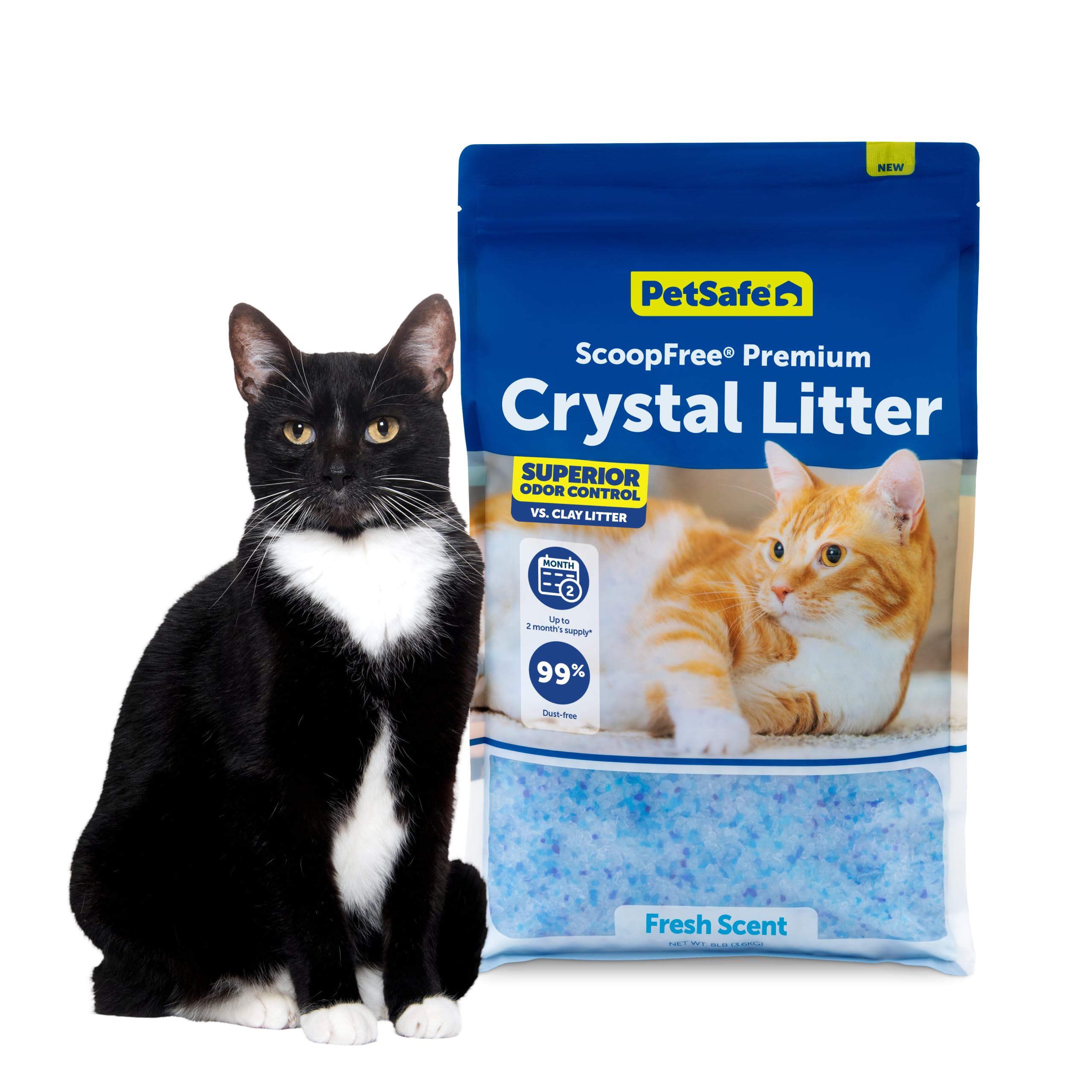 PetSafe ScoopFree Premium Cristaux visibles dans la litière, fraîcheur durable.