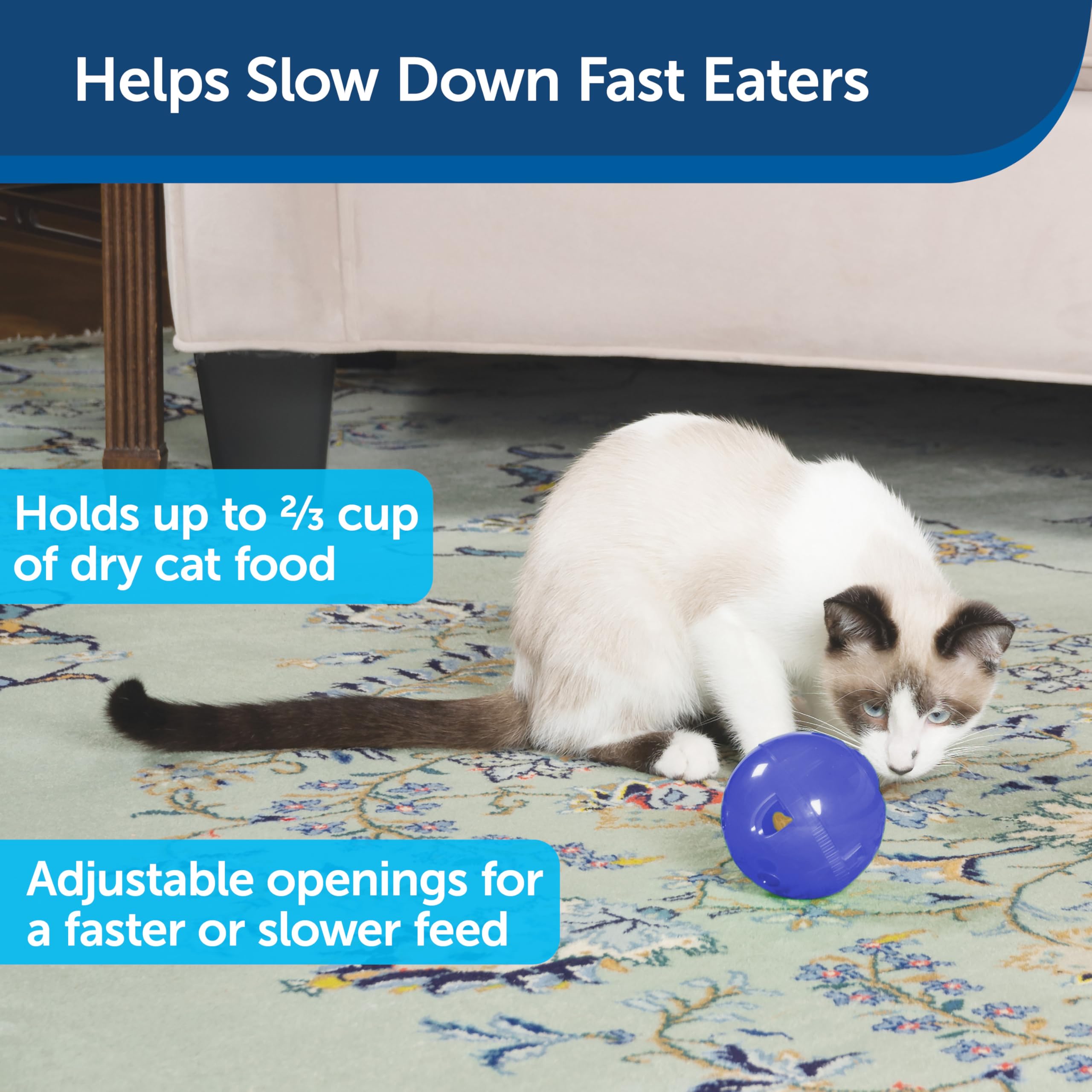 PetSafe SlimCat avec ouvertures ajustables pour doser les portions et le niveau de difficulté.