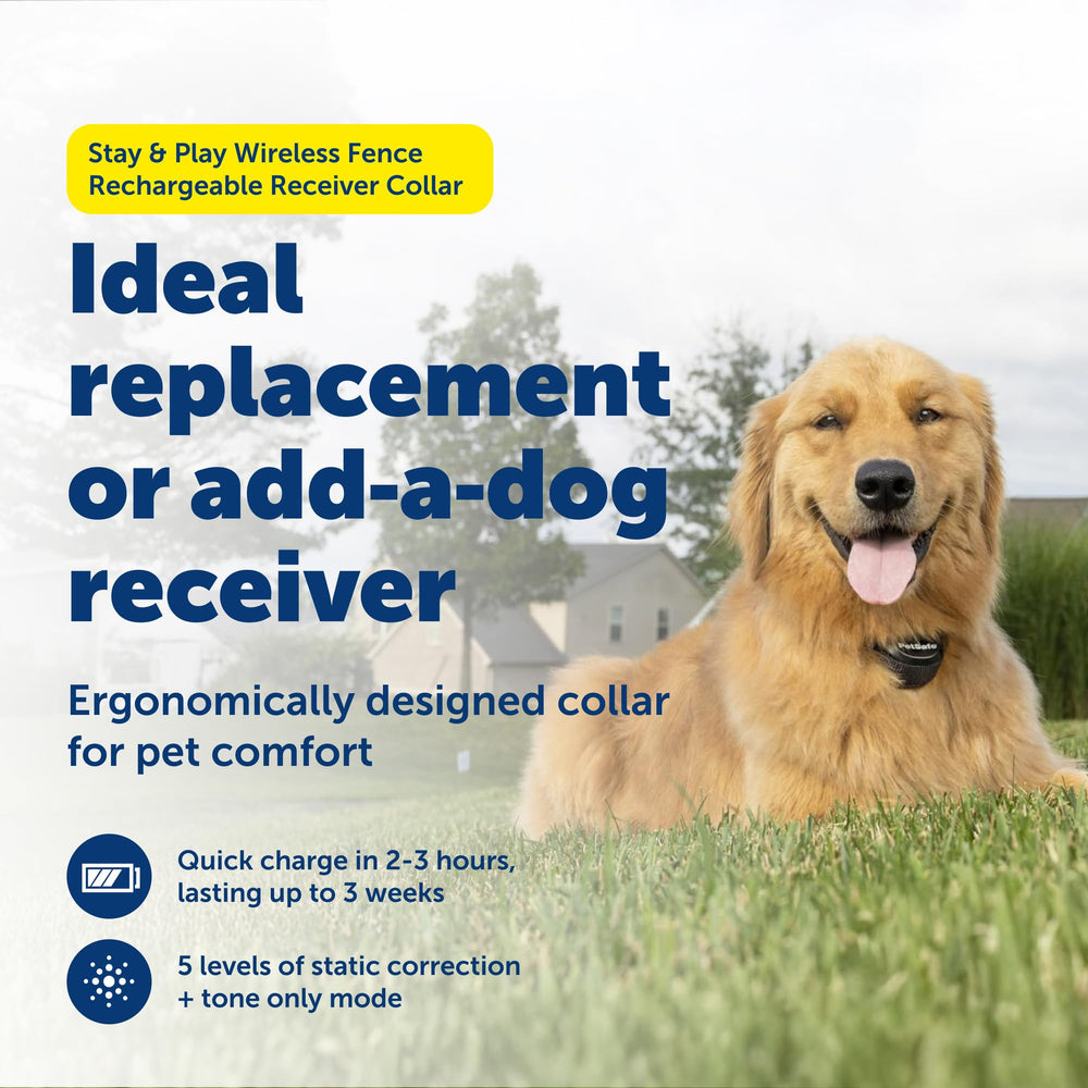 Collier récepteur rechargeable PetSafe Stay & Play, recharge rapide.