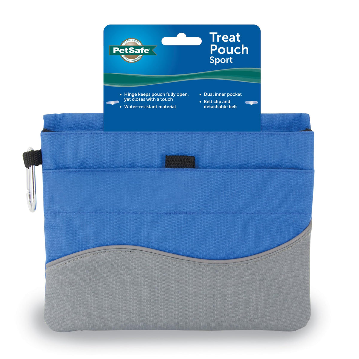 PetSafe Treat Pouch Sport, fermeture charnière évitant les déversements pendant l'entraînement.