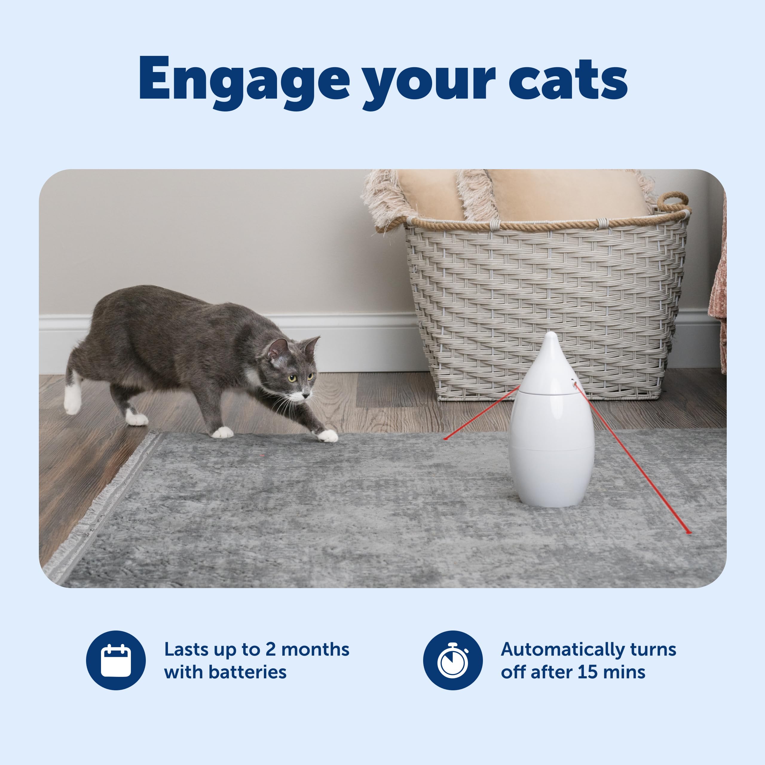 PetSafe Zoom, faisceaux rouges en mouvement et arrêt automatique après 15 minutes.