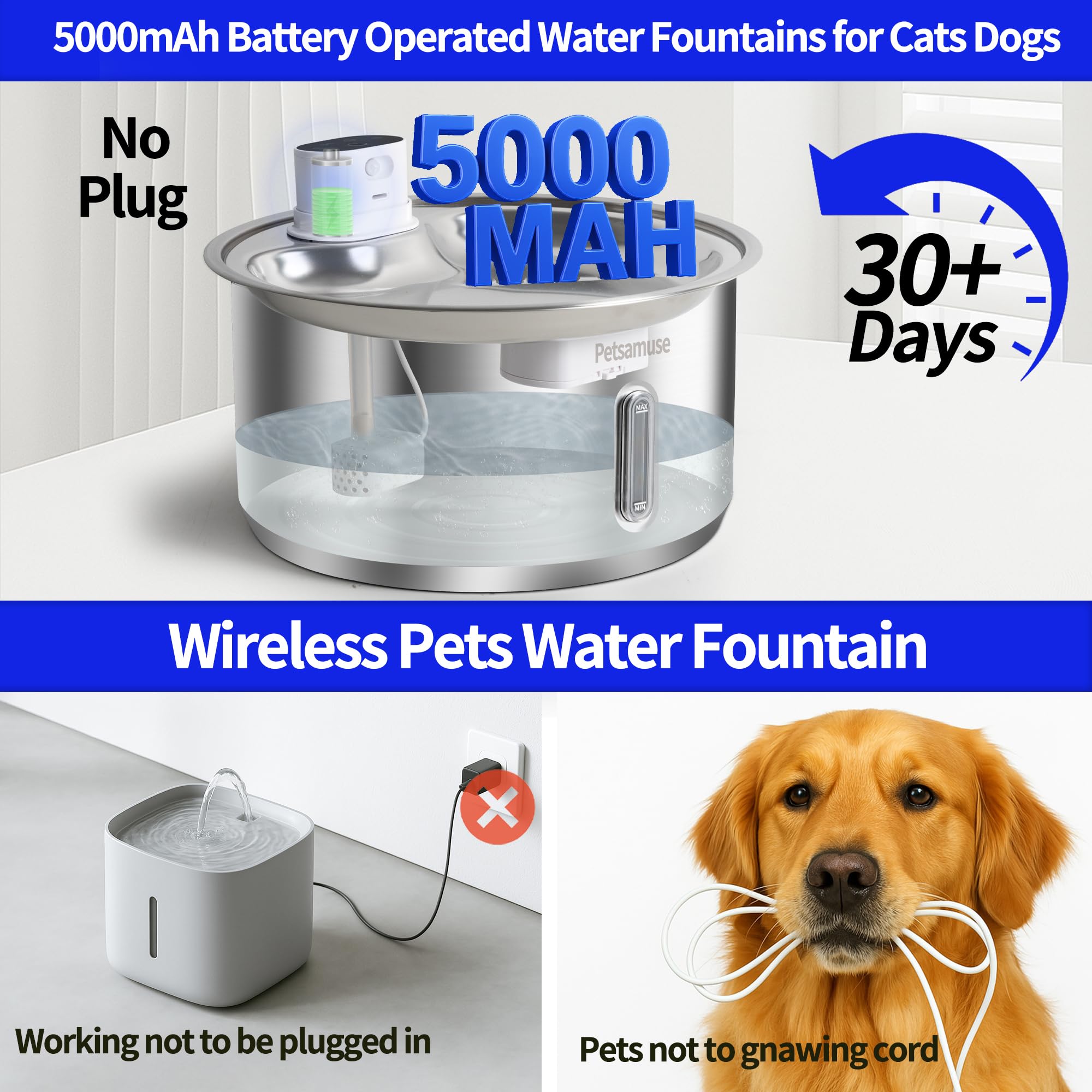 Fontaine Petsamuse en acier inox SUS304, hygiène et durabilité garanties.
