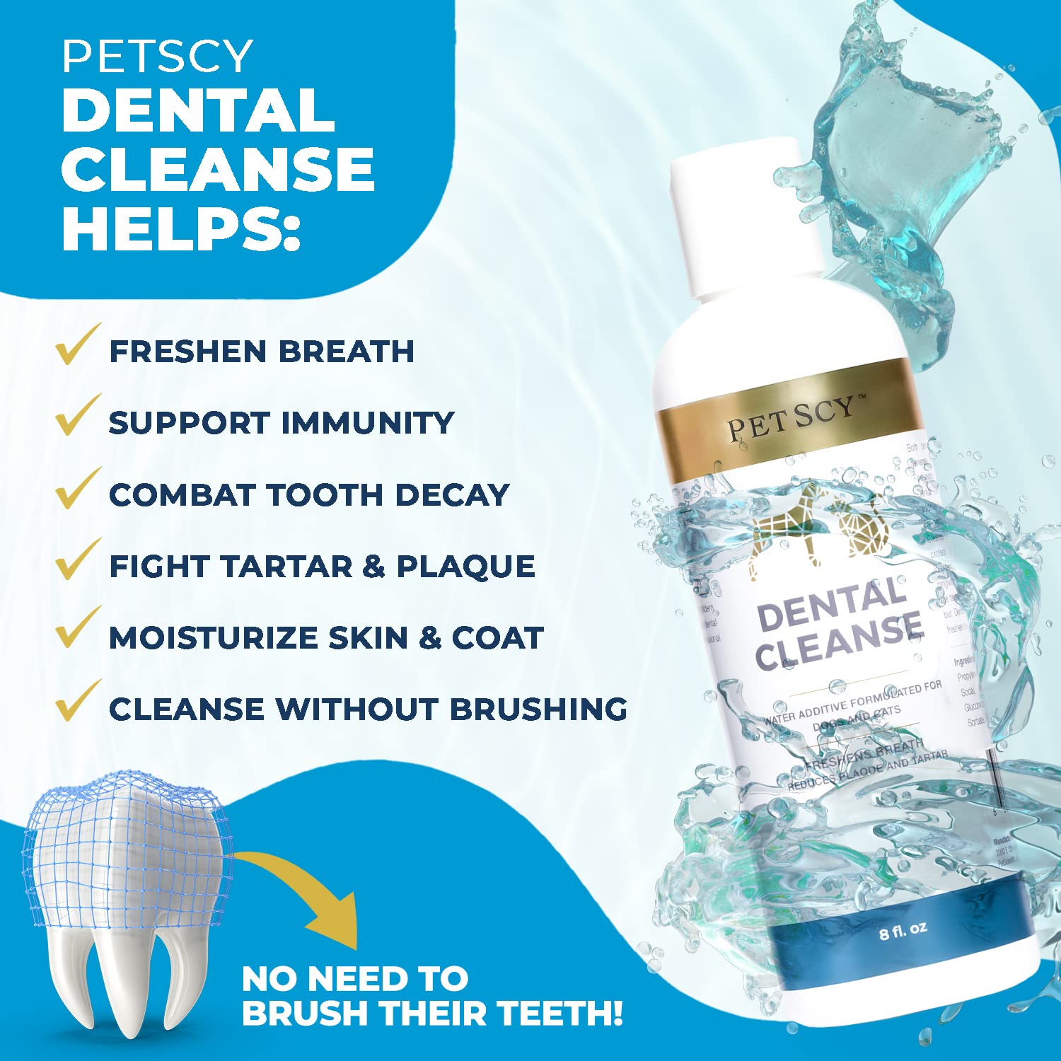 Petscy Dental Cleanse — réduction possible de la plaque et du tartre.