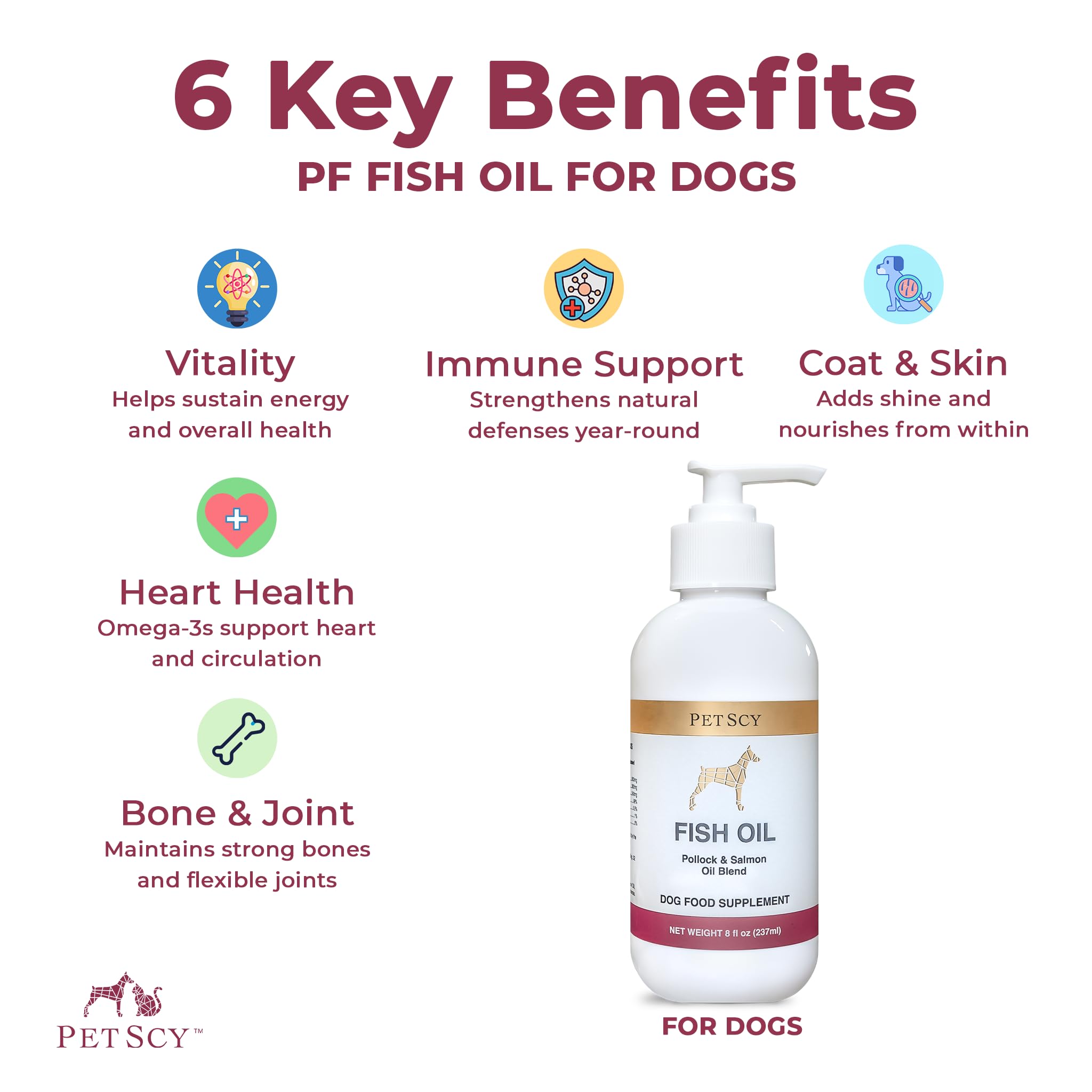 PetScy huile poisson sauvage Alaska – pompe anti-goutte facilitant le dosage.