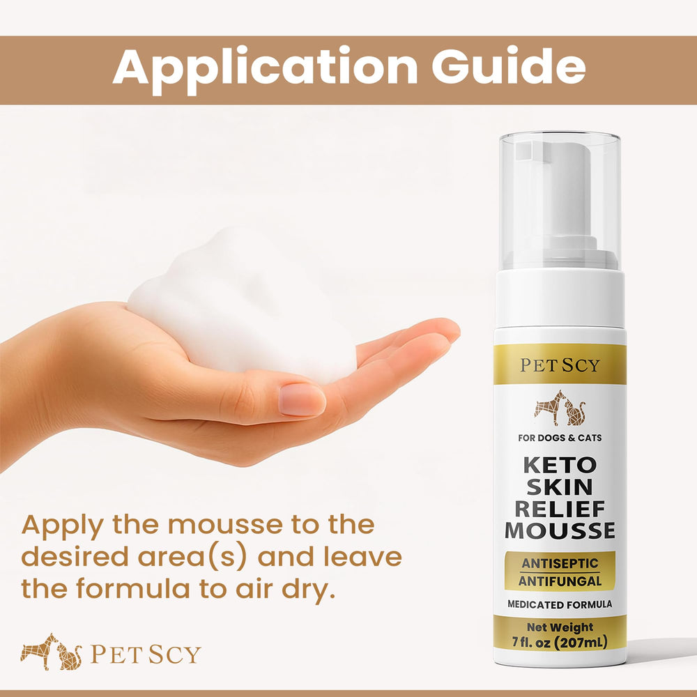 Sans rinçage, usage pratique quotidien avec Petscy Keto Skin Relief Mousse