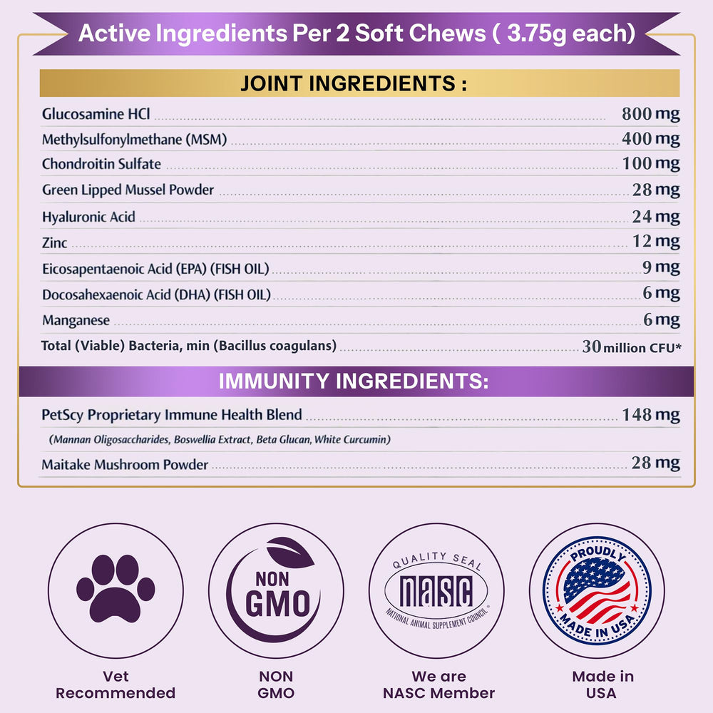 Petscy Longevity – acide hyaluronique et oméga-3 pour le bien-être.