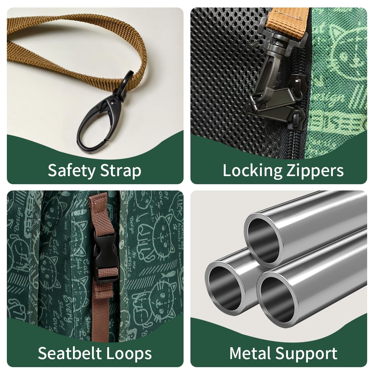 Petseek sac chat extra-large, vue arrière, cadre intérieur pour la stabilité.