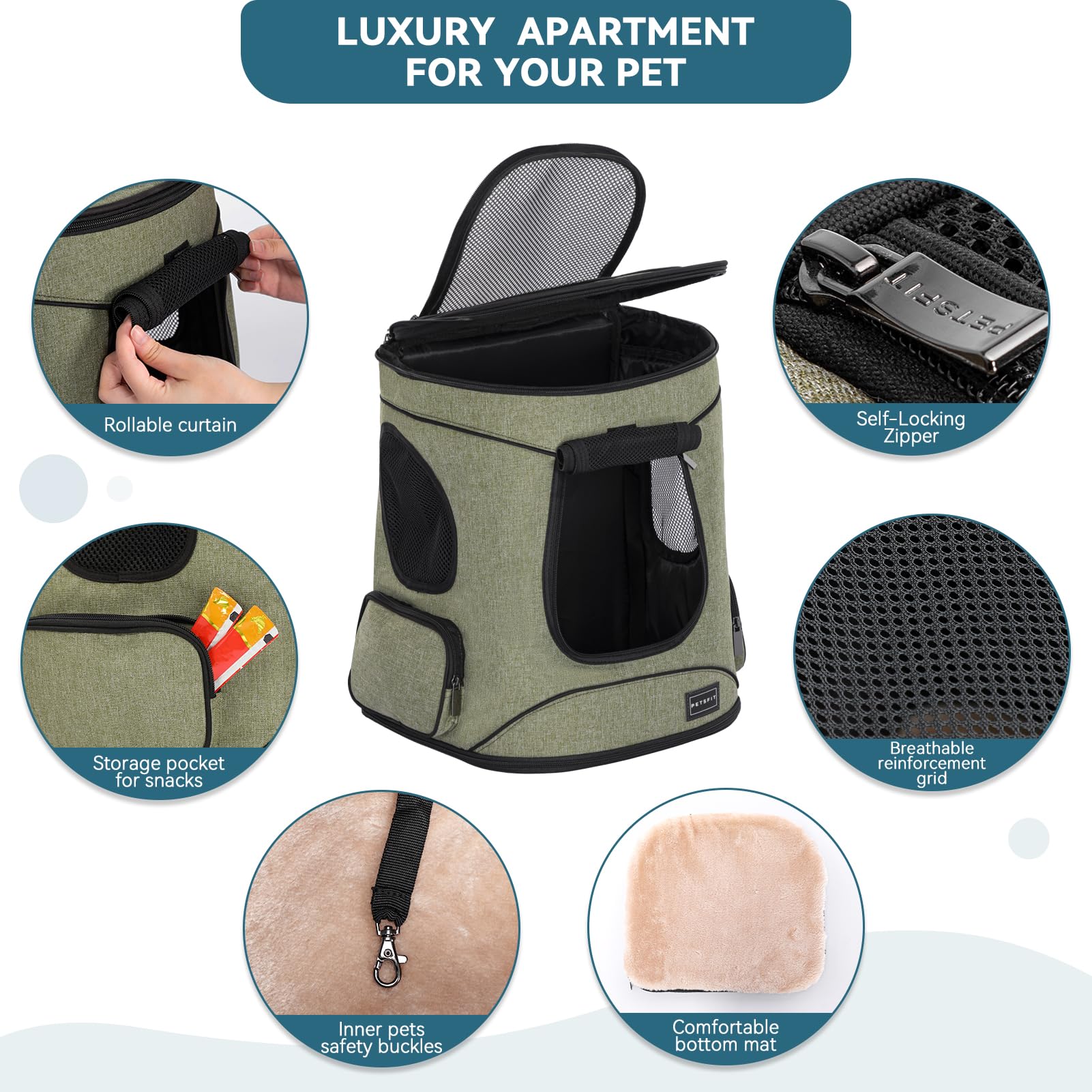 Petsfit quatre fenêtres maillées assurent air frais et visibilité.