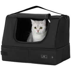 Petsfit boîte-litière portable ouverte, idéale pour voyager avec chat.