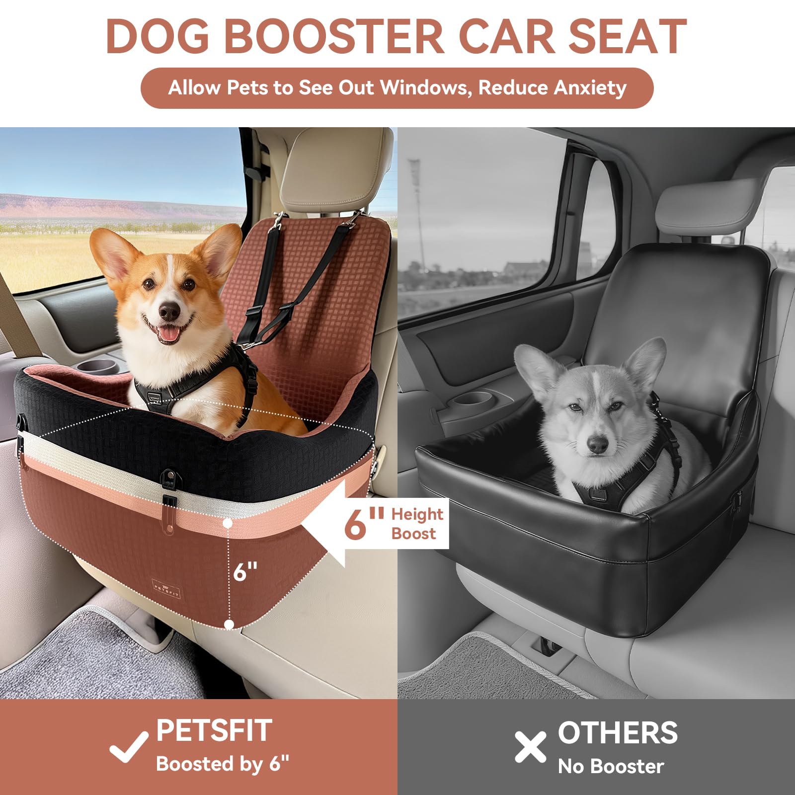 PETSFIT – Siège-auto chien hauteur 6 pouces, boosteur de vue.