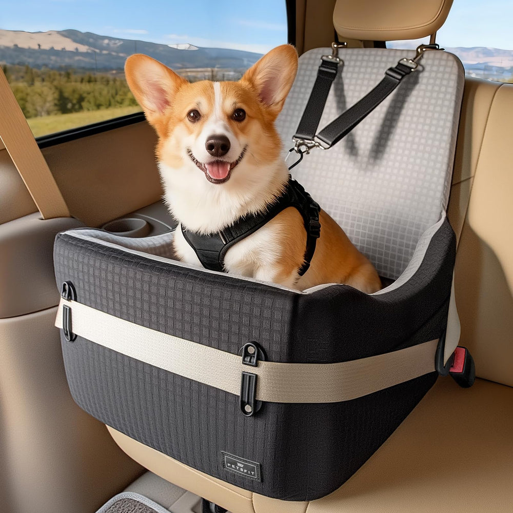 Petsfit siège-auto chien avec système de sécurité breveté assurant la stabilité en voiture