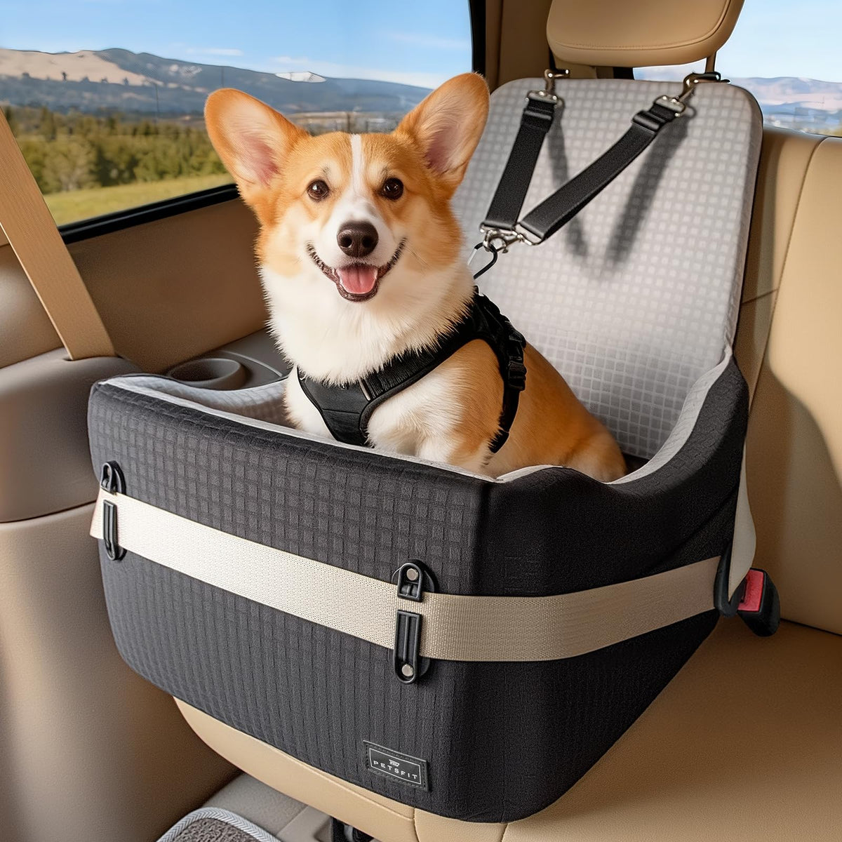 Petsfit siège-auto chien avec système de sécurité breveté assurant la stabilité en voiture
