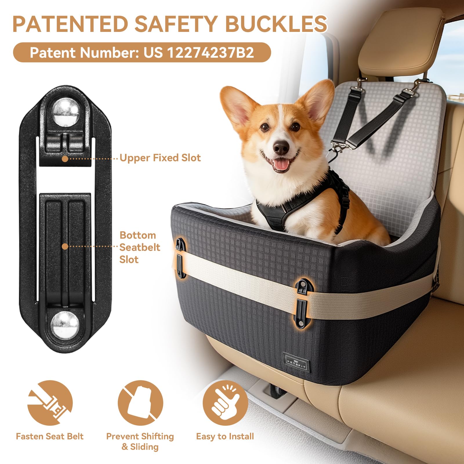 Petsfit siège-auto chien coussin intérieur de 6 pouces pour plus de confort