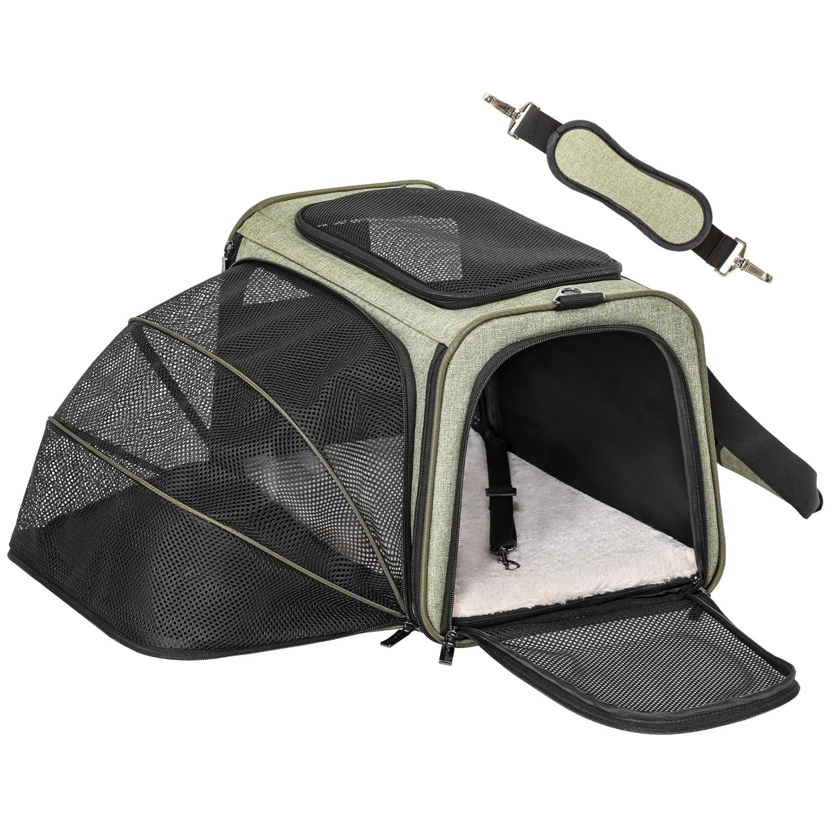 Petsfit transporteur doux pliable offrant un espace sécurisé pour chat ou chien en voyage.