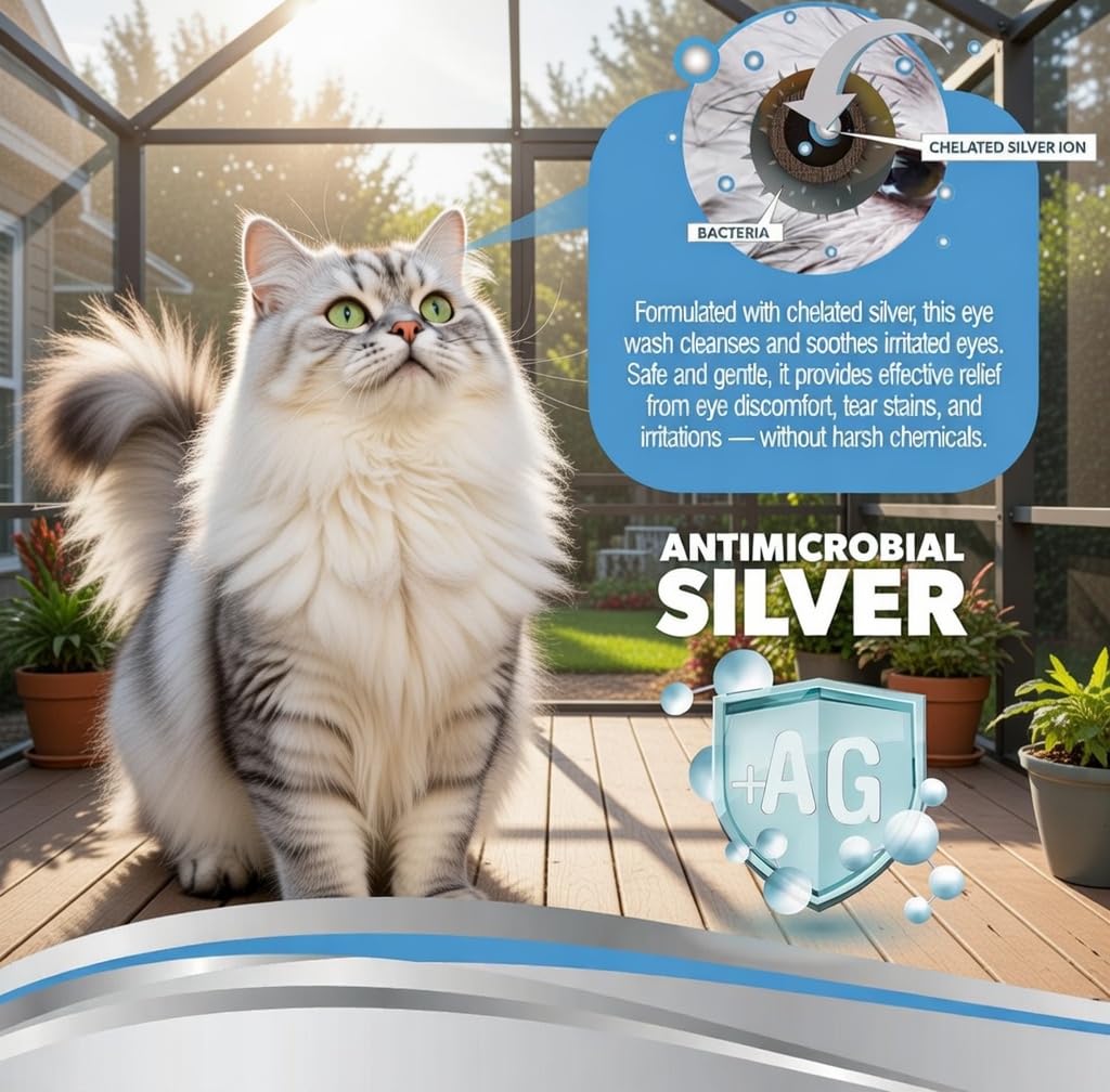 Gouttes PetSilver en action: application rapide et confort des yeux sensibles.