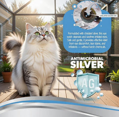 Gouttes PetSilver en action: application rapide et confort des yeux sensibles.