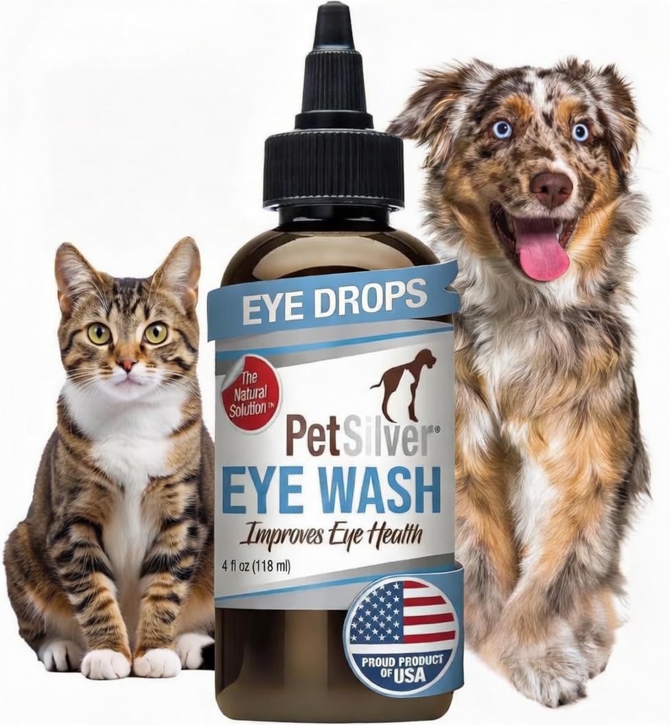 PetSilver gouttes oculaires pour animaux, moyen doux de nettoyage des yeux et réduction des irritations.