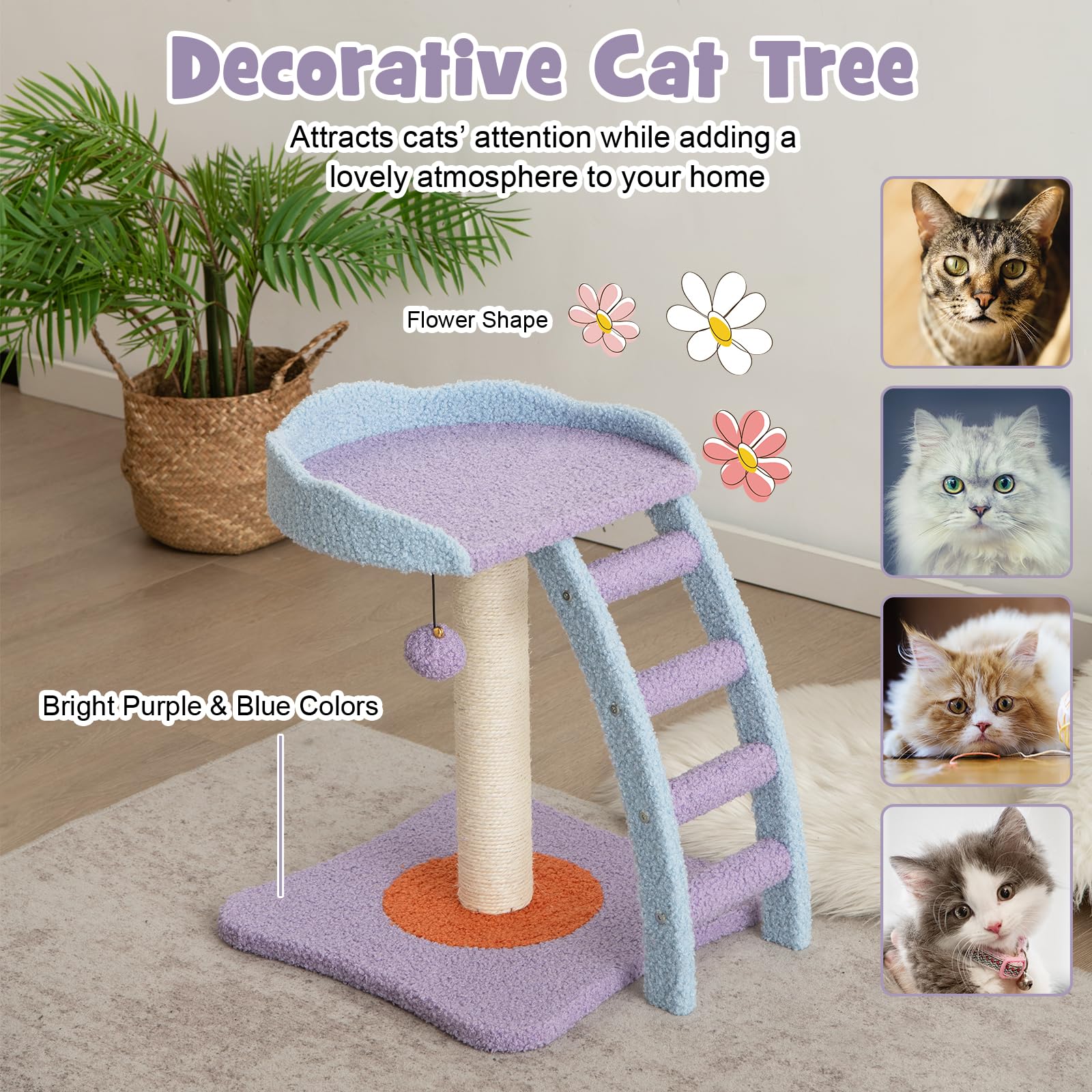 PETSITE arbre-chat balle tintante pour stimulation et jeu interactif.