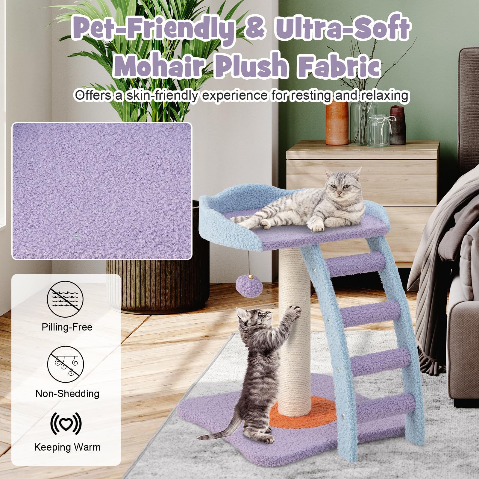 PETSITE arbre-chat perchoir supérieur avec rebord surélevé pour sécurité.