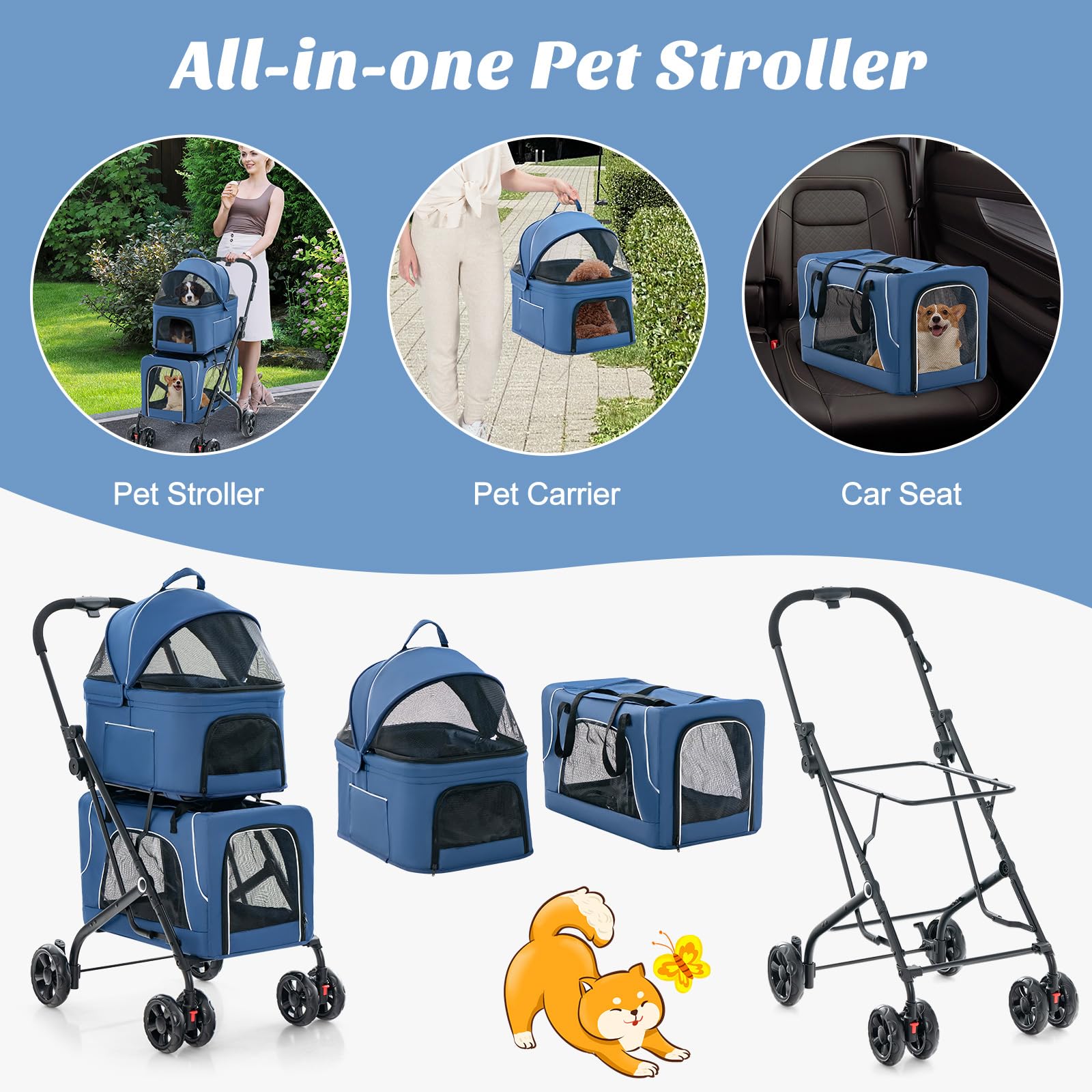 PETSITE Porte-chat amovible bleue — voyage confortable pour votre félin.
