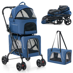 PETSITE Poussette double chiens chats bleue — confort et espace pour deux animaux.