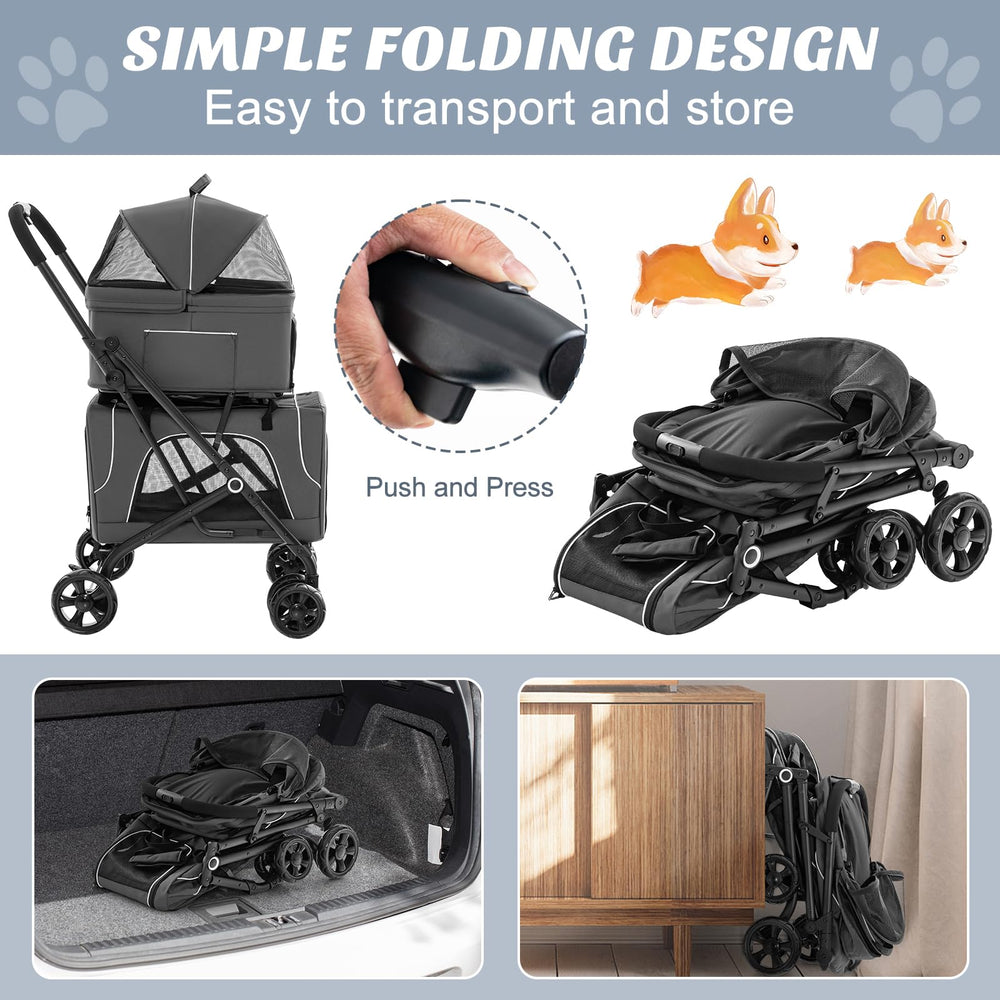 PETSITE Poussette Double – pliage rapide et rangement facile