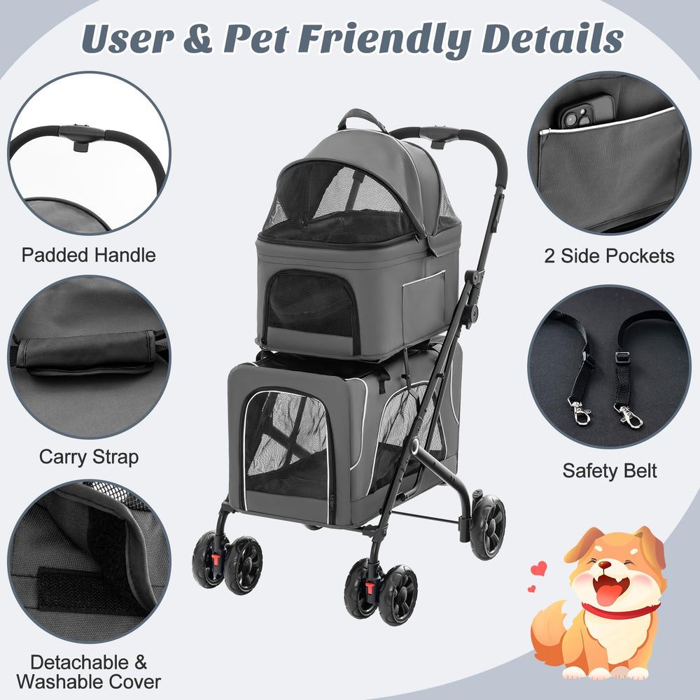 PETSITE Poussette Double – poches pratiques pour accessoires de sortie