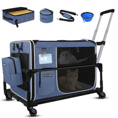 Petskd caisse chat roulante bleue avec ouverture pratique pour voyager