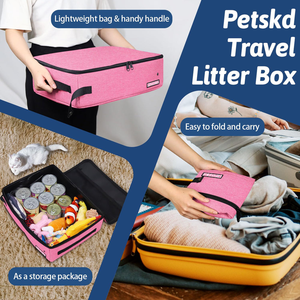 Petskd litière compacte voyage rose, légère et portable.