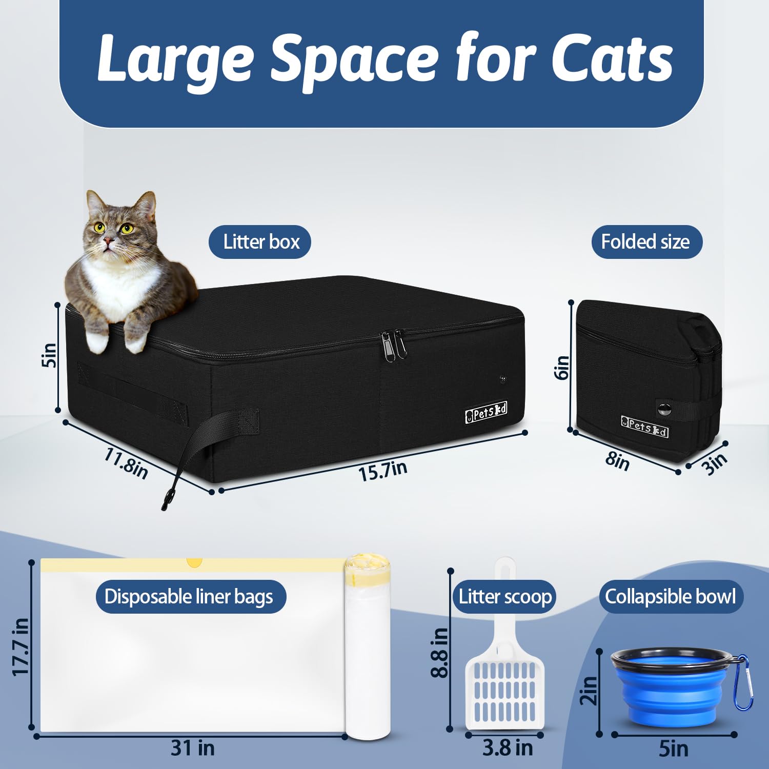 Petskd Litière chat pliable pour voyage, transport facile.