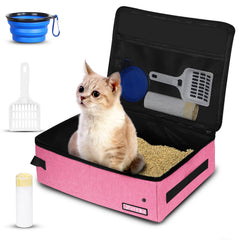 Petskd litière voyage chat rose avec couvercle, pratique pour trajets et propreté.