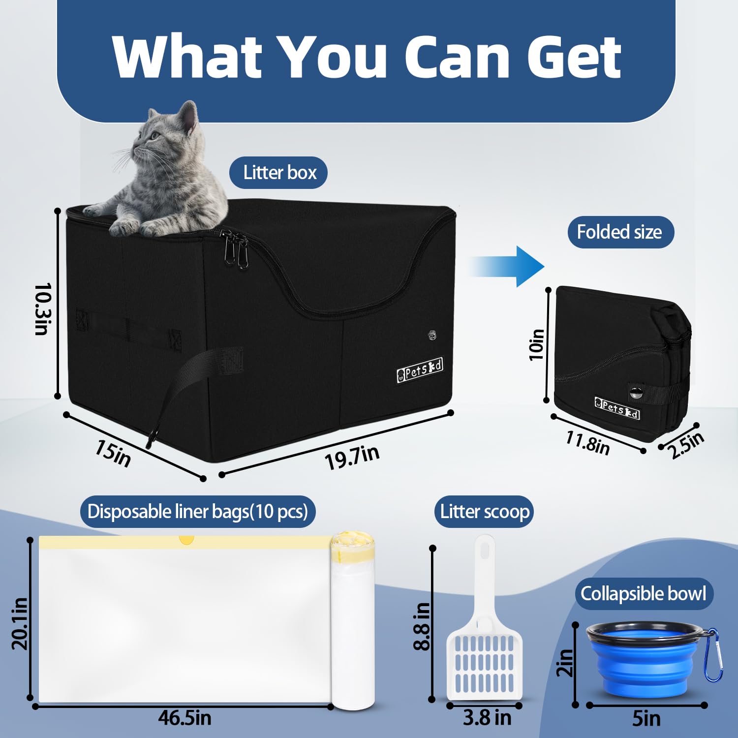 Petskd litière portable chat étanche, idéale pour voyages en voiture.
