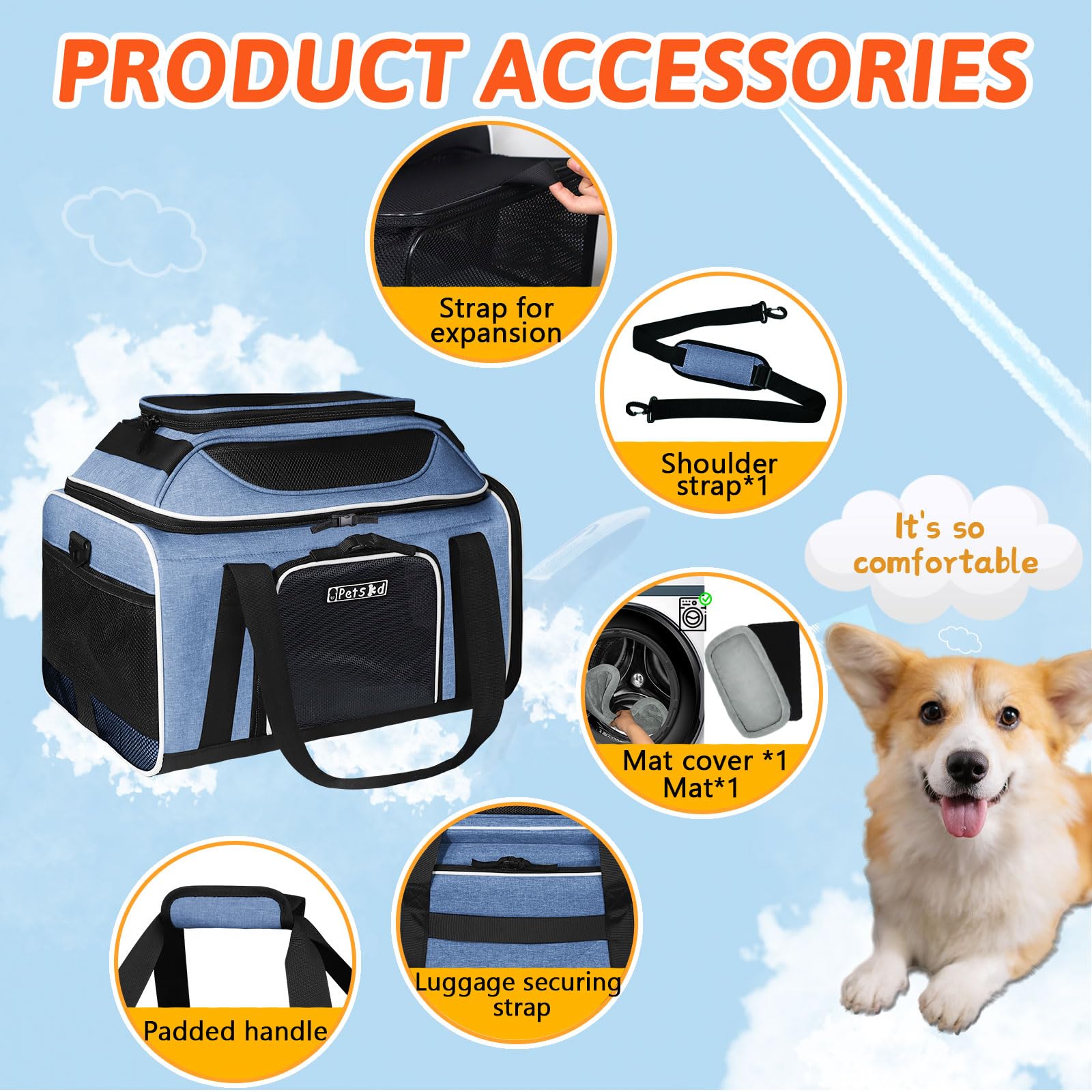 Petskd porte-animaux pliable bleu expansion, double espace pour se mouvoir sans stress.