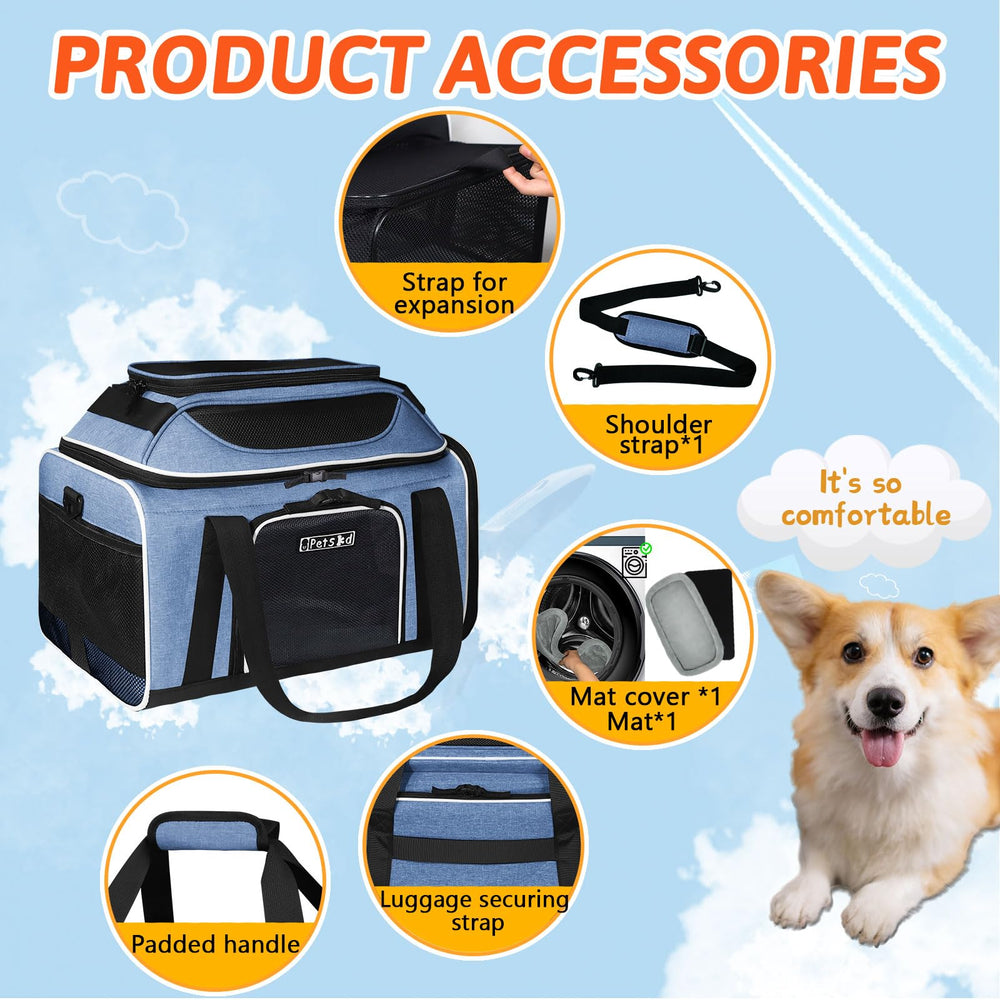 Petskd porte-animaux pliable bleu expansion, double espace pour se mouvoir sans stress.