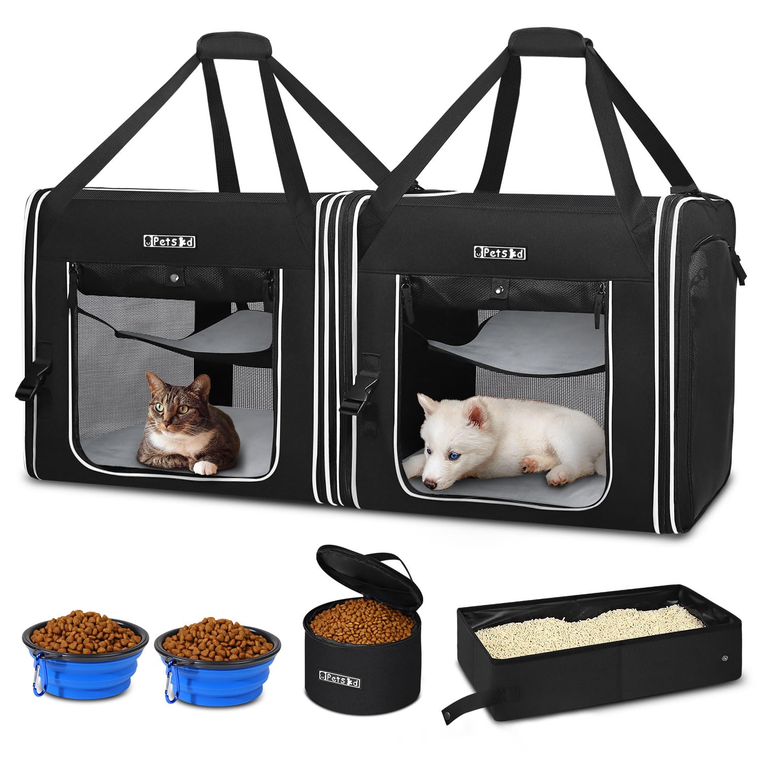 Petskd porte-chat double portable avec litière, idéal pour les voyages.