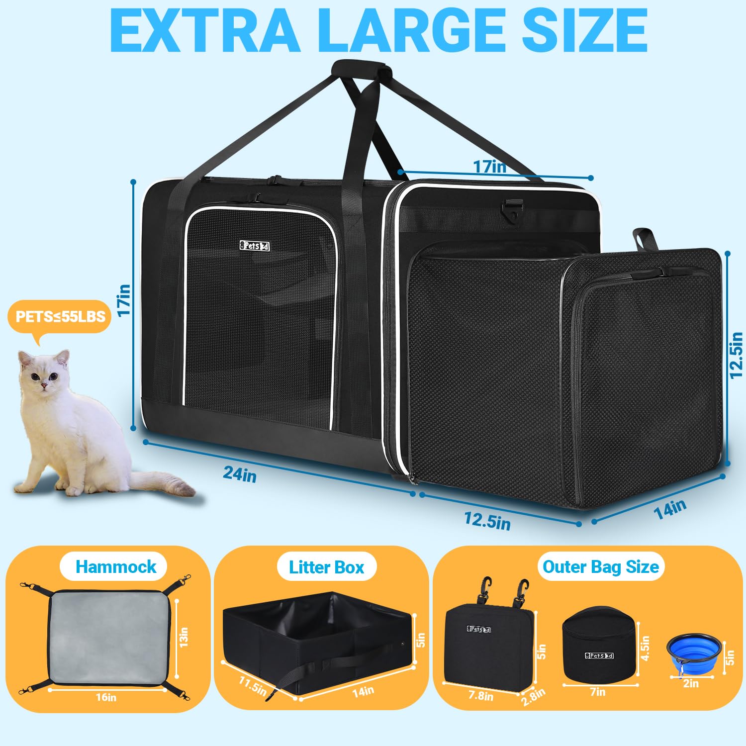 Petskd porte-chat XL mailles respirantes offrent ventilation optimale pour animal.