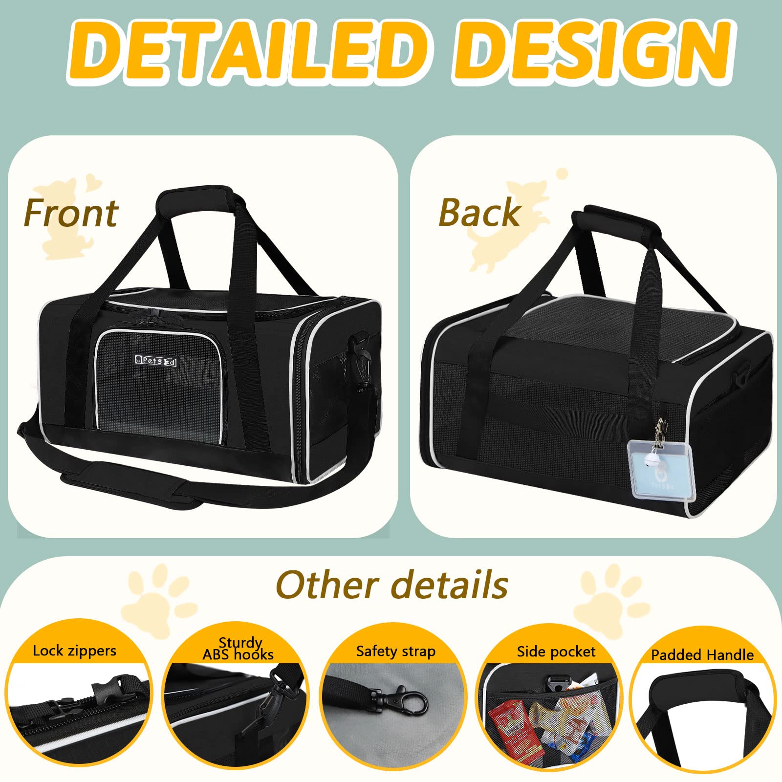 Utilisation pratique sous siège cabine pour animaux petits.