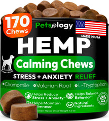 Friandises apaisantes Petsology en bouteille pour chien favorisant détente et bien-être.