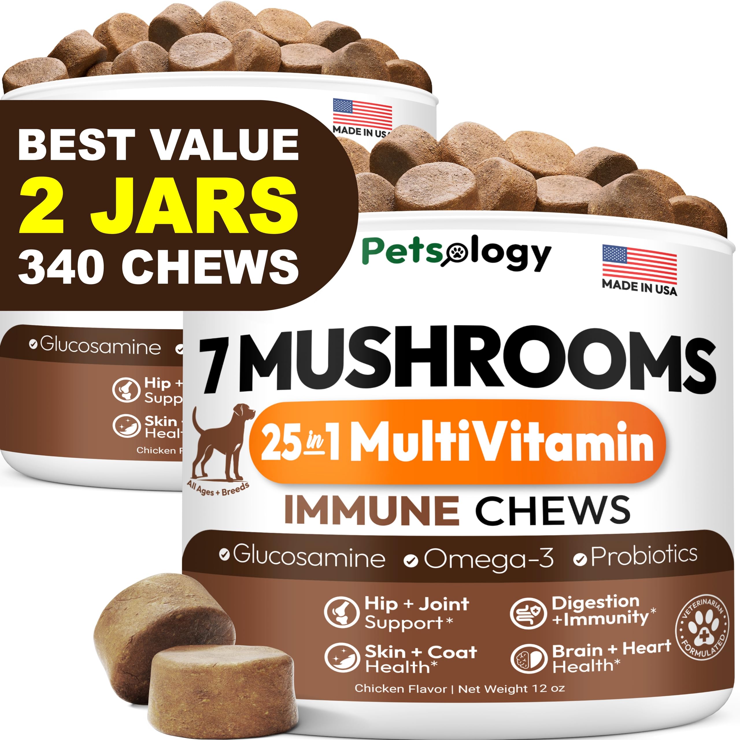 Petsology champignon queue de dindon: soutien immunitaire quotidien pour chiens.