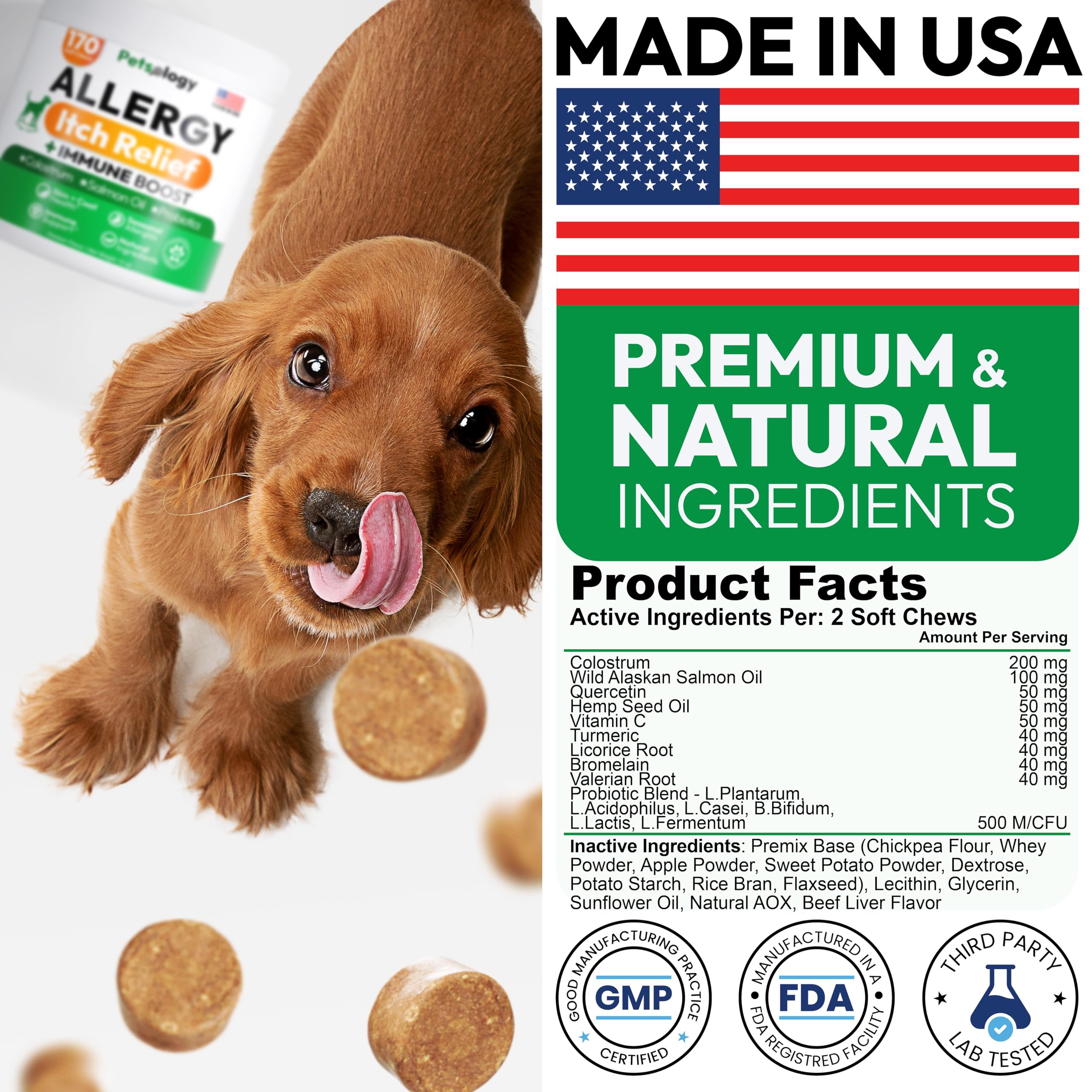Petsology Dog Allergy Relief Chews, emballage sûr et pratique lors des déplacements.