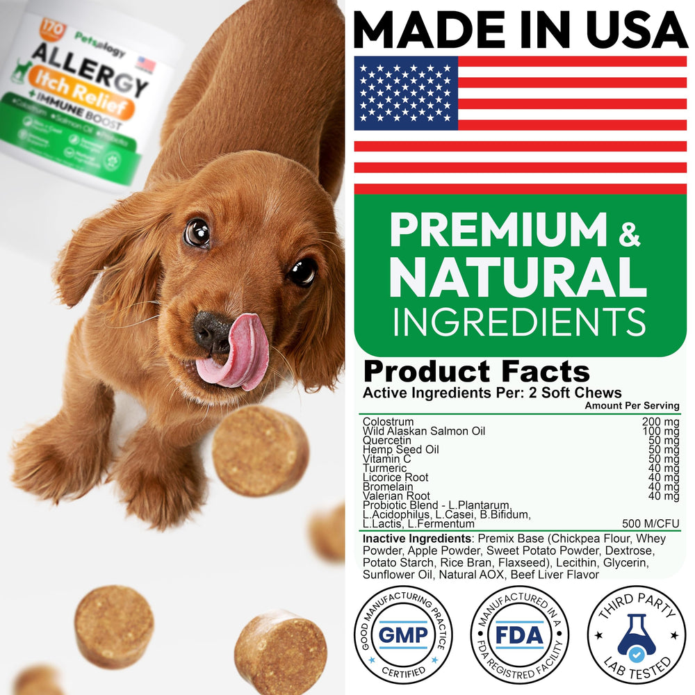 Petsology Dog Allergy Relief Chews, emballage sûr et pratique lors des déplacements.