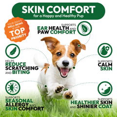 Petsology Dog Allergy Relief Chews, oméga-3 pour peau saine et pelage brillant.