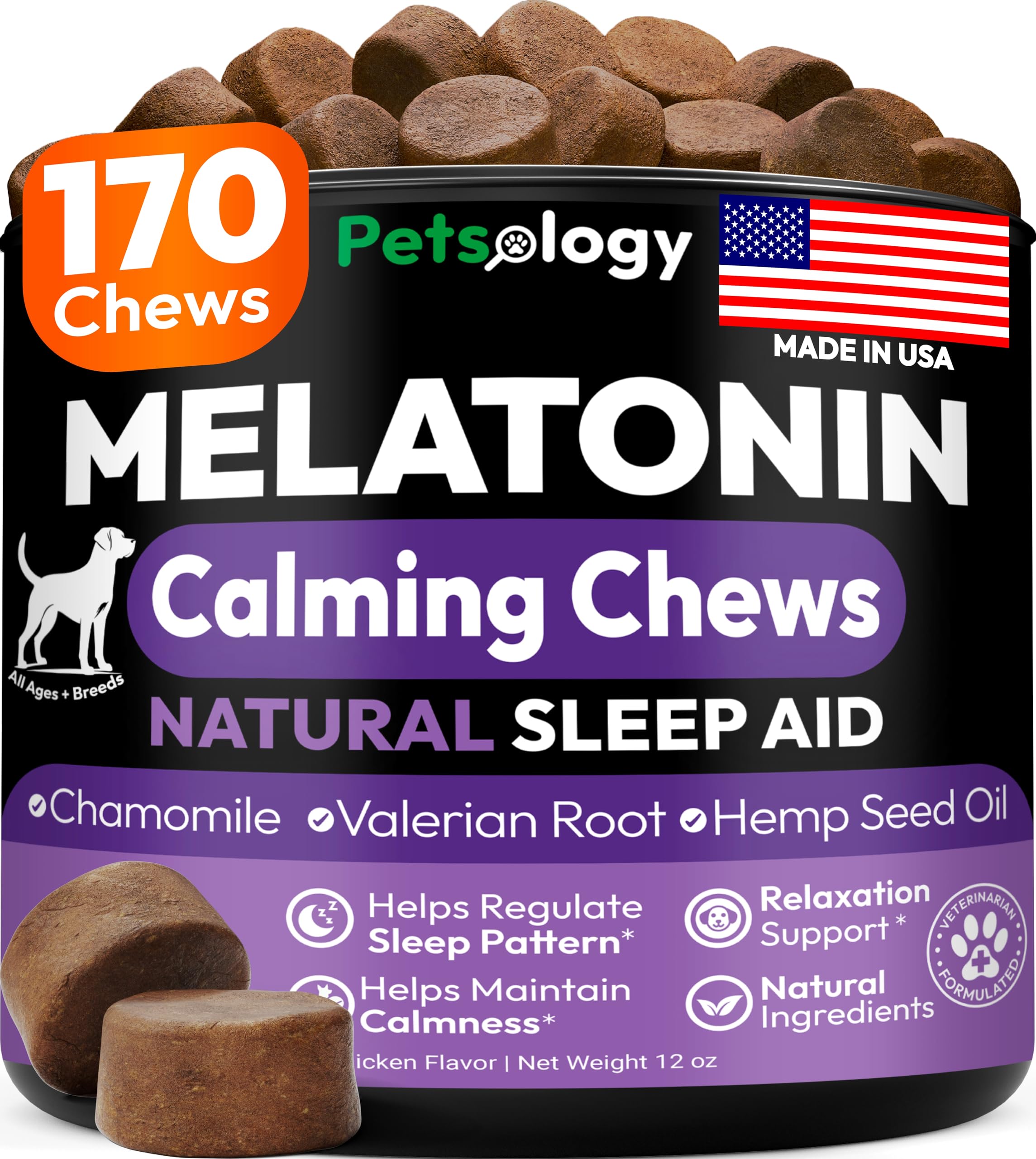 Petsology Mélatonine pour chien – bouchées en boîte favorisant un sommeil paisible