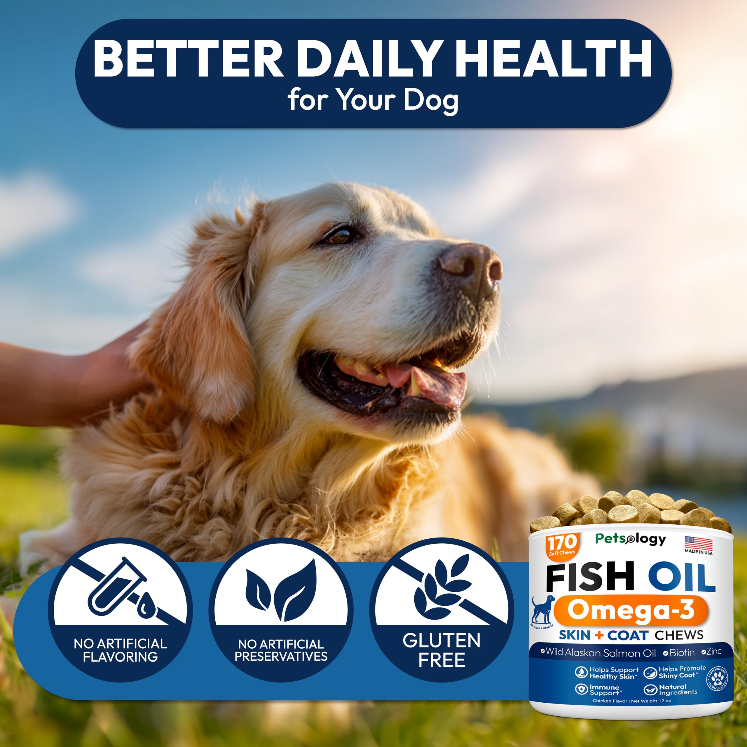 Petsology Omega-3 pour chien – santé du cœur et bien-être général.