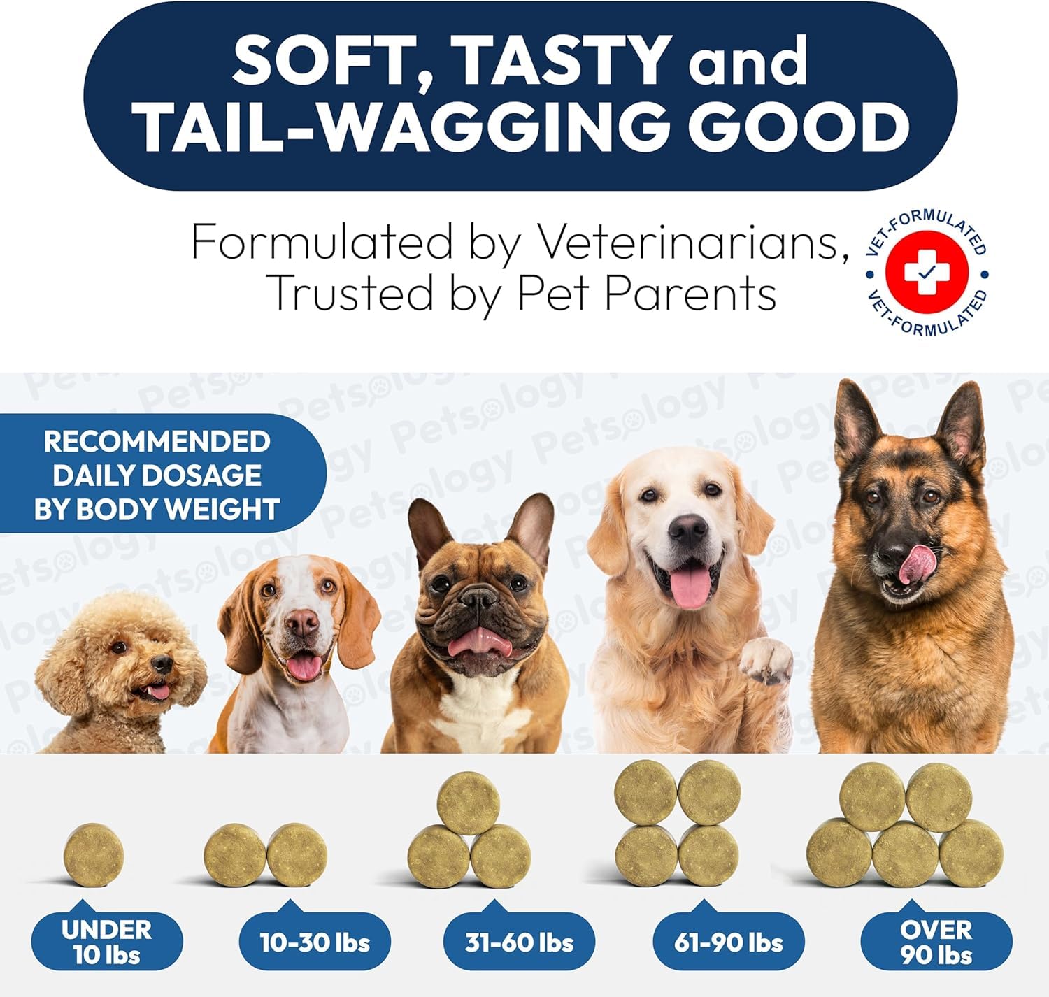 Petsology Omega-3 pour chien – ingrédients naturels formulés par vétérinaires.