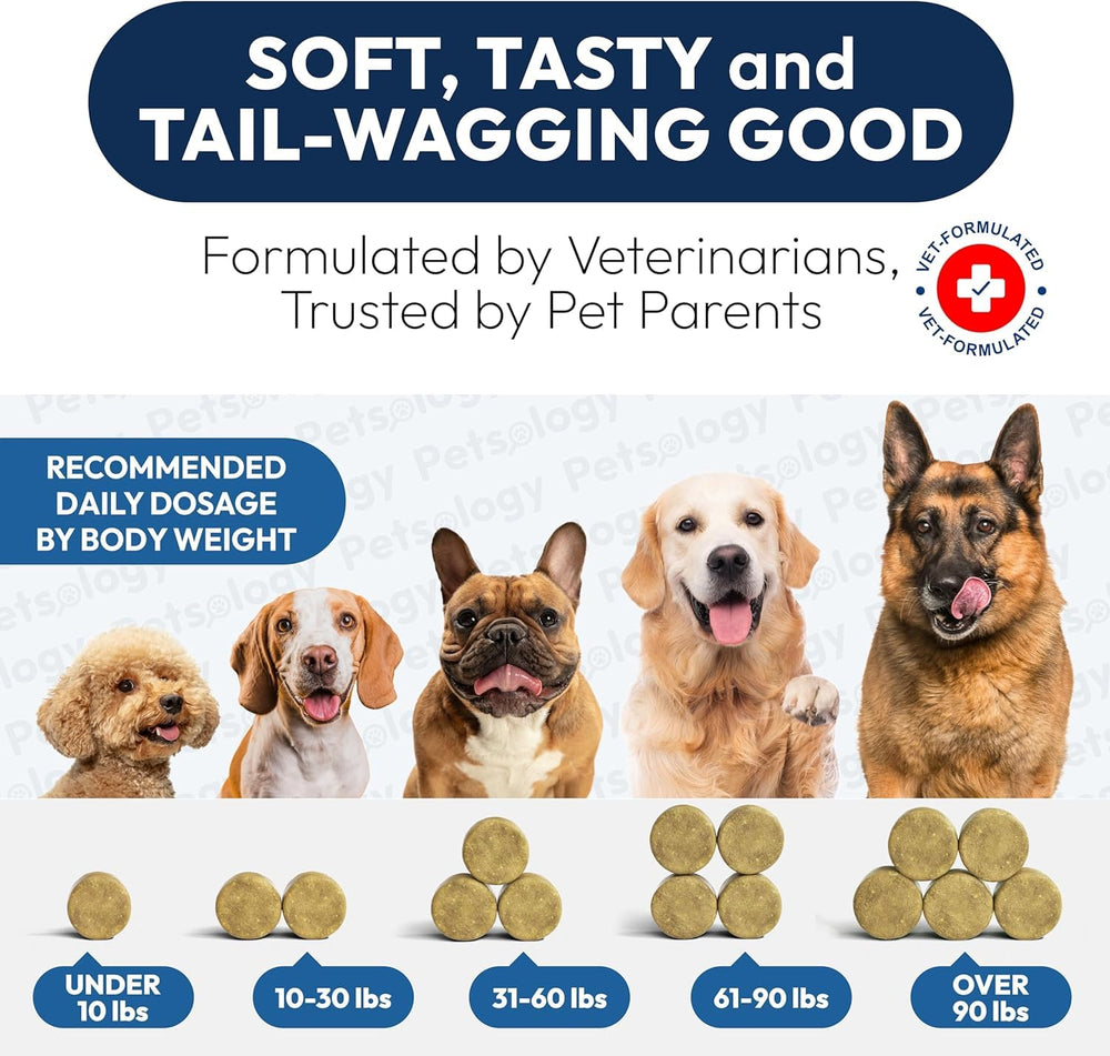 Petsology Omega-3 pour chien – ingrédients naturels formulés par vétérinaires.