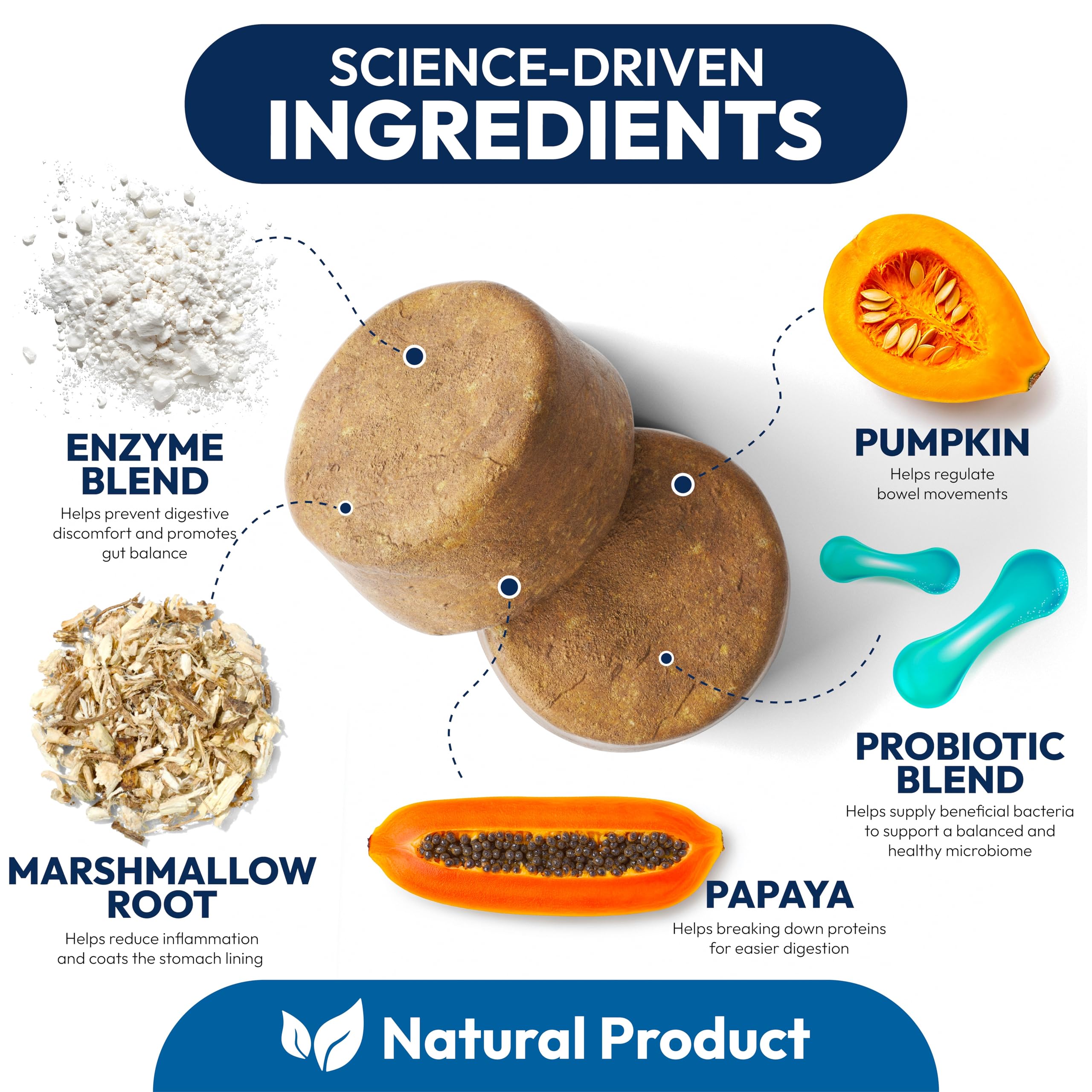Petsology Probiotiques chiens — texture de morceaux faciles à ingérer pour les chiens.