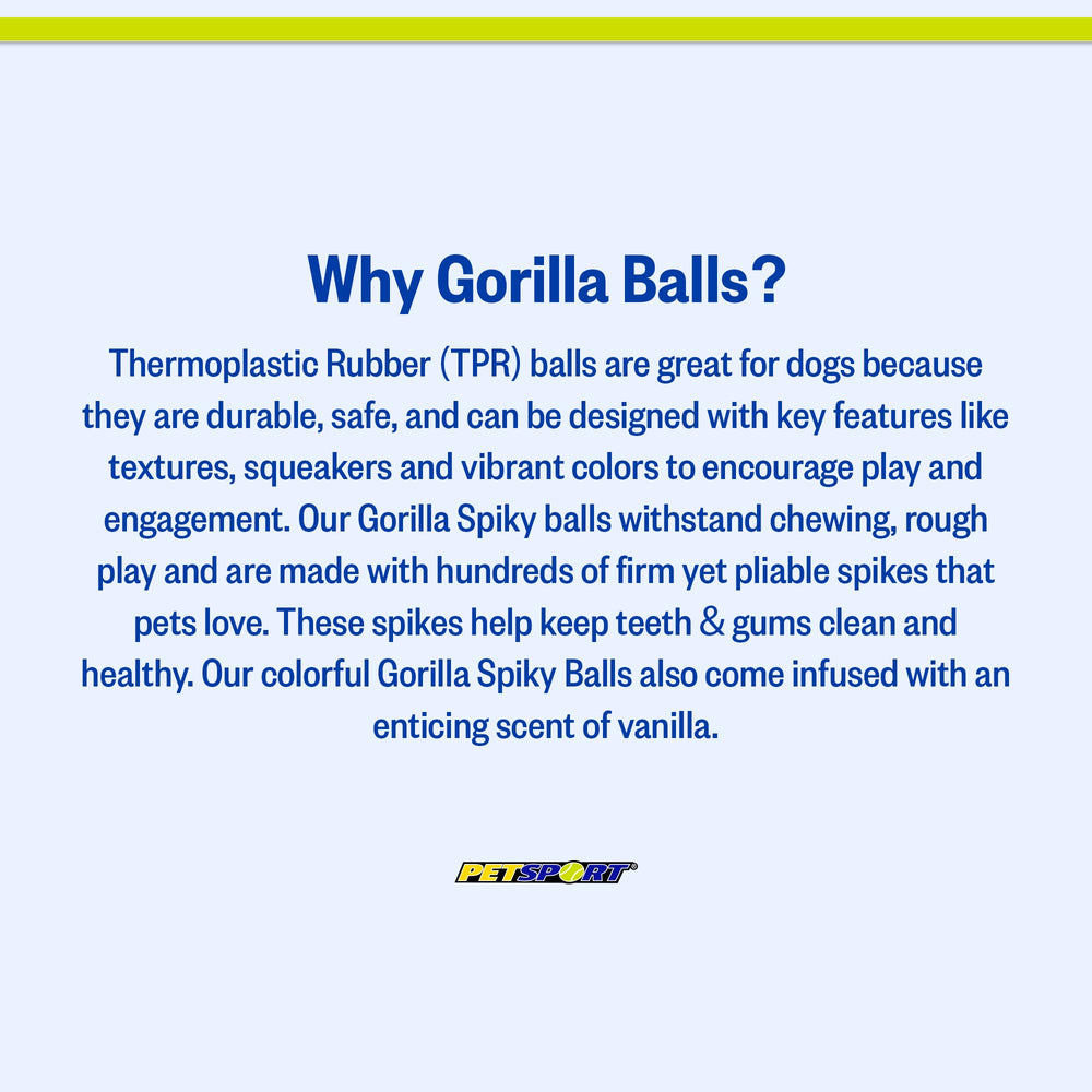 Balle épineuse PetSport Gorilla avec design brillant et coloris vifs.