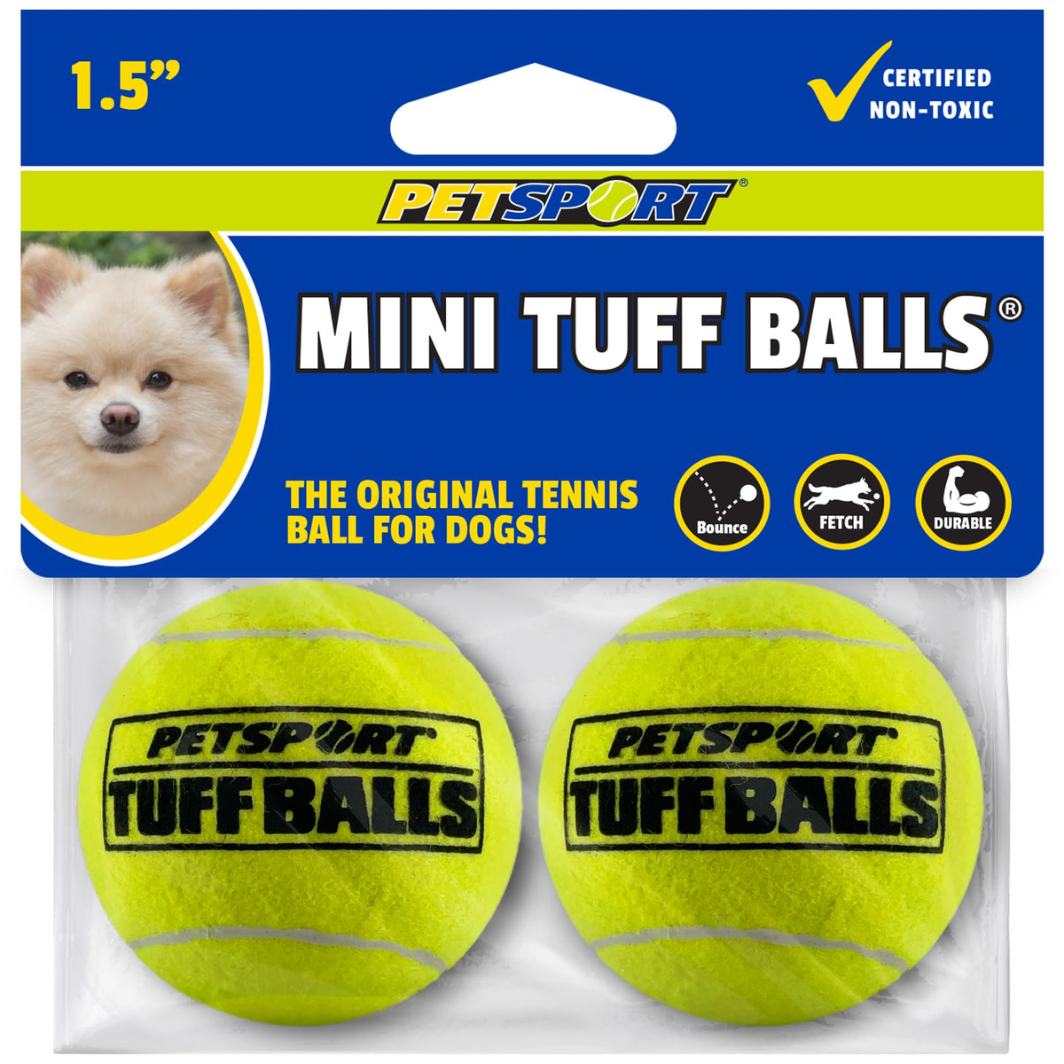 PetSport Mini Tuff Ball, balle tennis pour petits chiens, durabilité accrue.