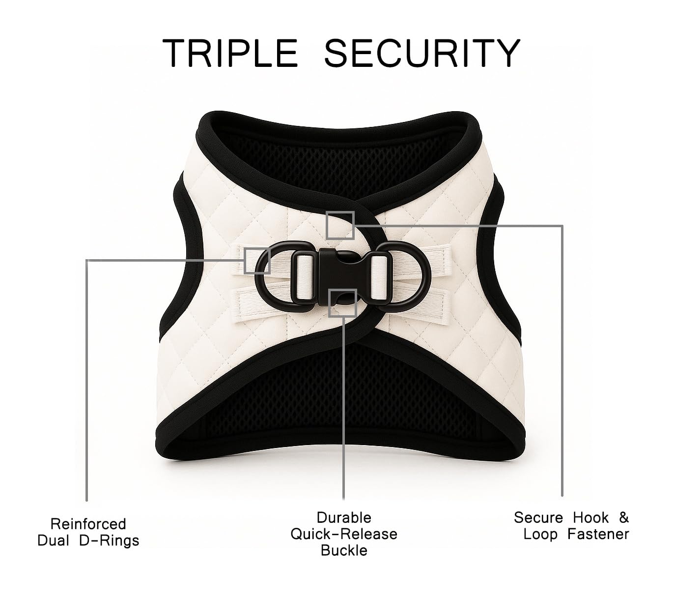 PETsRUS harnais enfiler-chien securite-triple pour ajustement fiable.